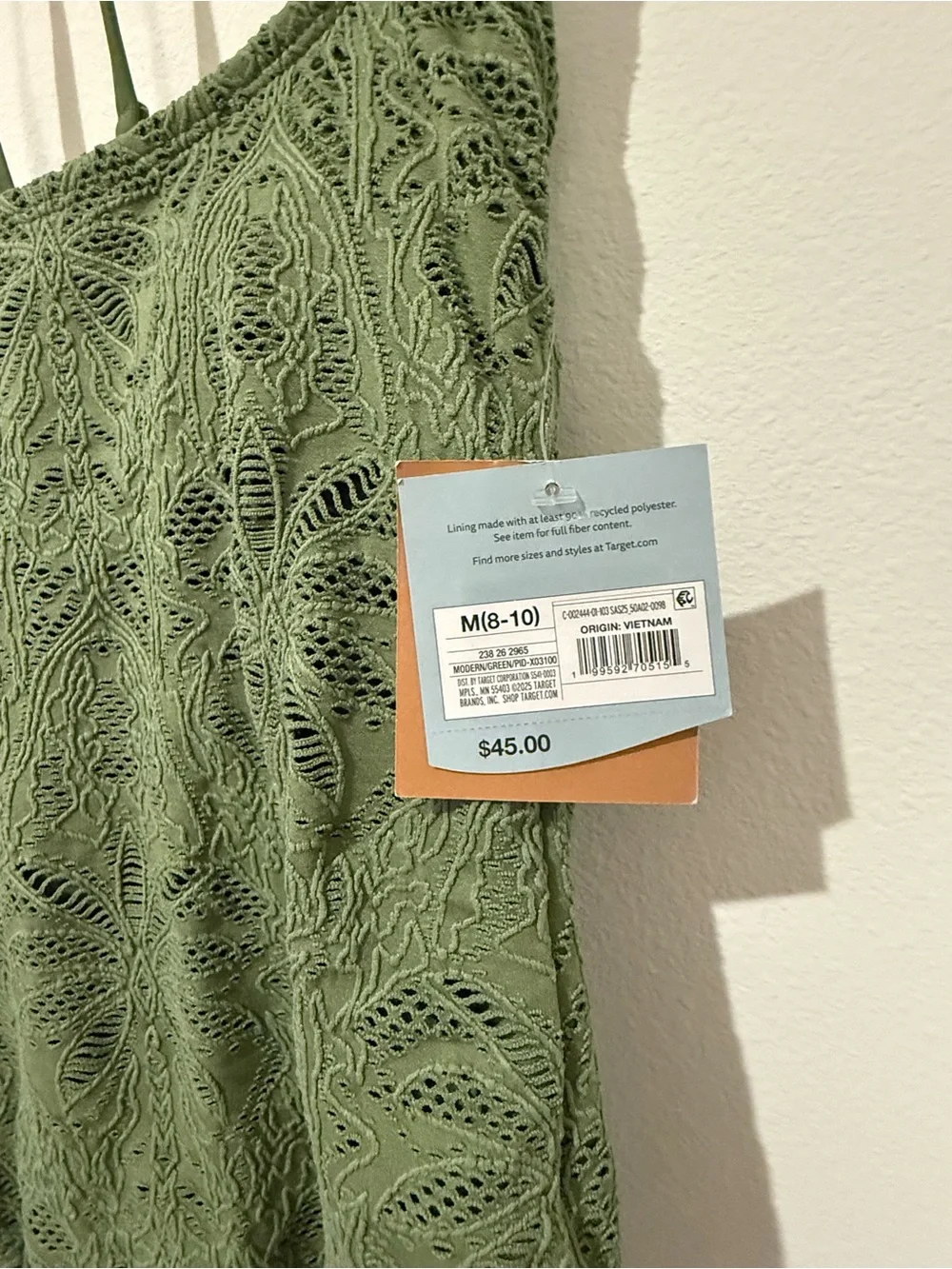 NWT Shade & Shore Olive Green Crochet One-Piece Swimsuit